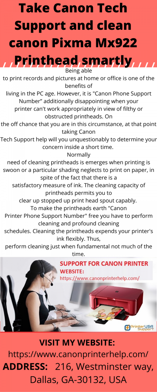 Take Canon Tech Support and clean canon Pixma Mx922 Printhead smartly
