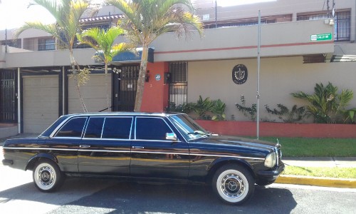 The Cuban embassy Costa Rica. 1984 300D Mercedes Lang Limo.